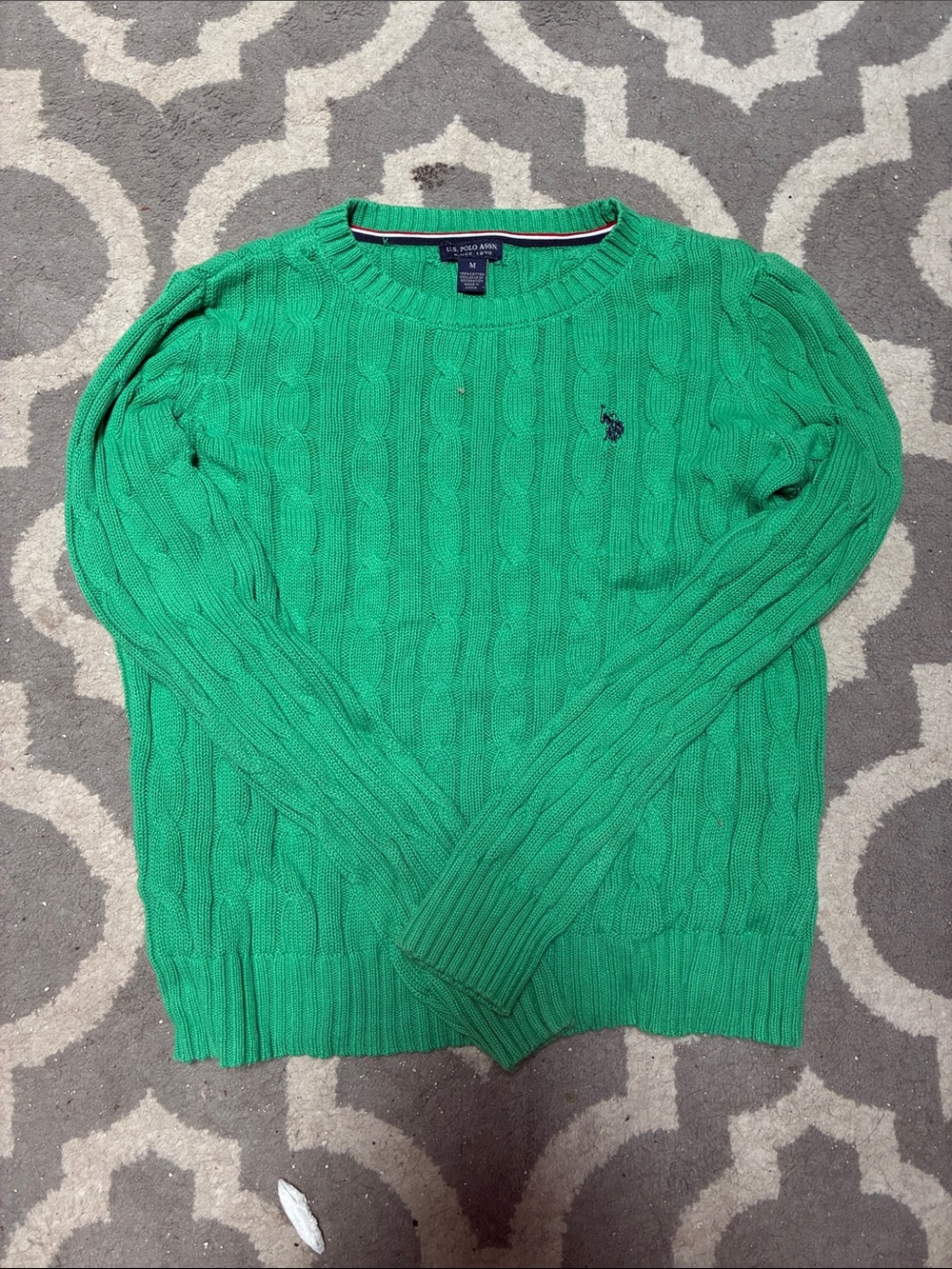 Polo by Ralph Lauren Men's Emerald Green Cable Knit Crewneck Sweater